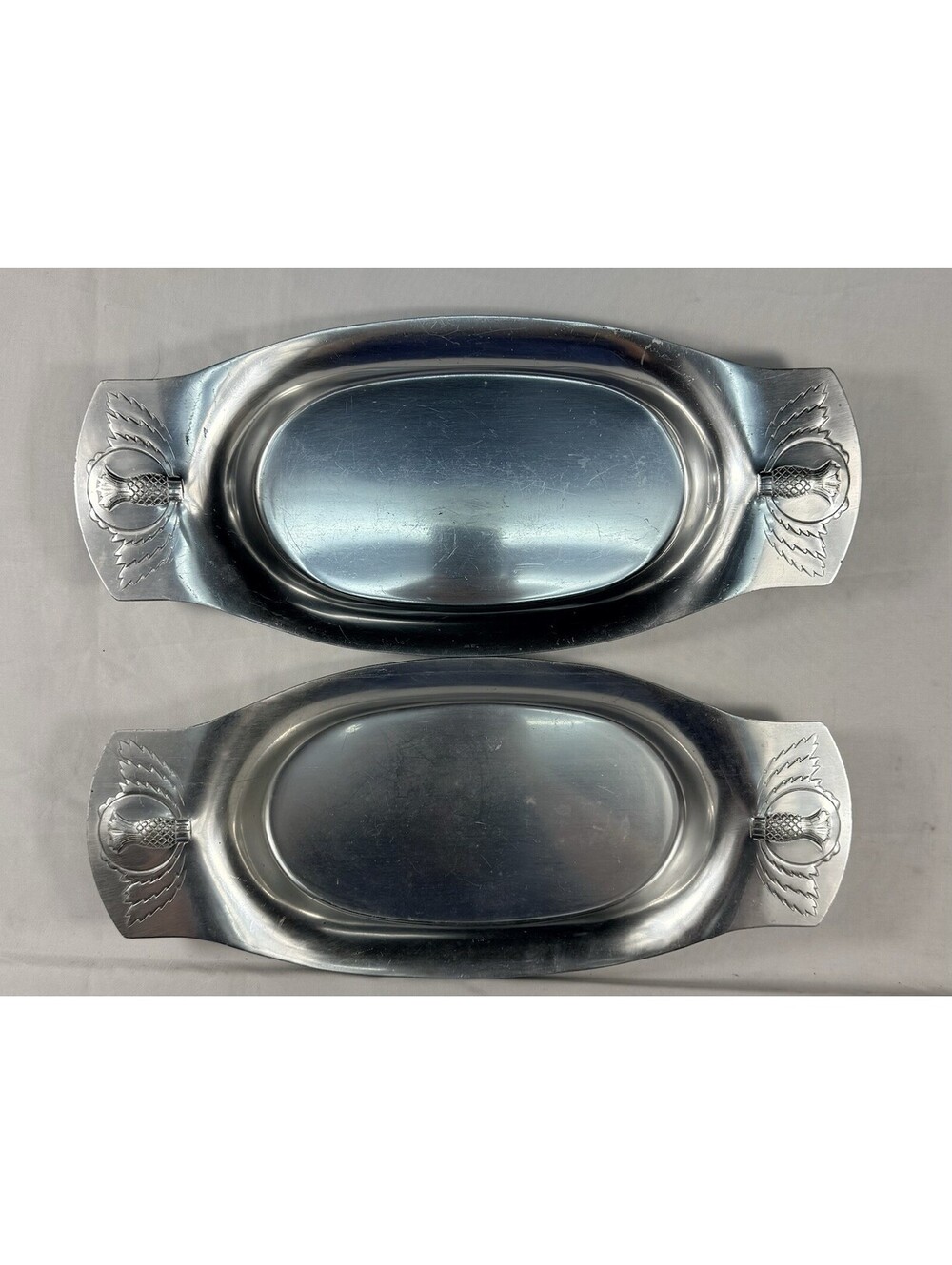 Kensington Aluminum Set 2 Pineapple Design Art Serving Dish Trays 13.5 X 6 Inch